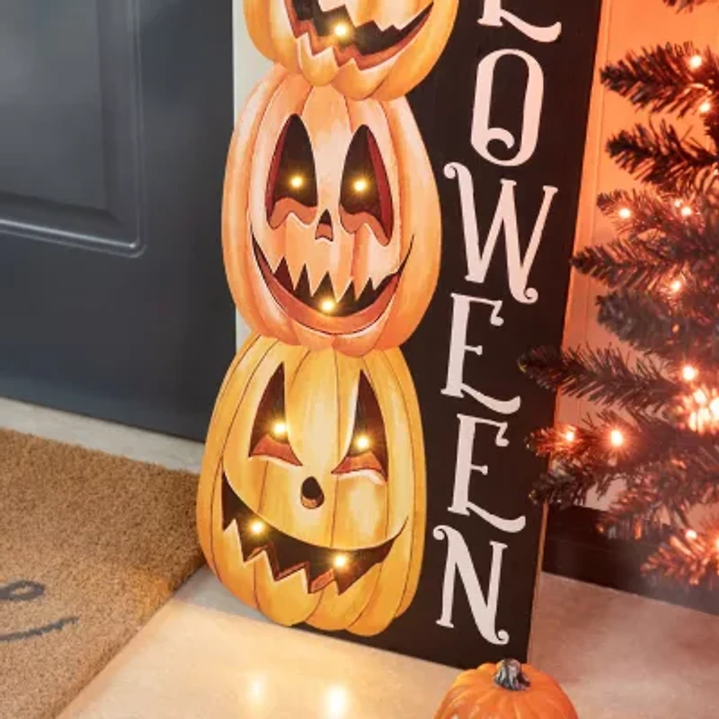 Glitzhome 42in Lighted Wooden Porch Sign Halloween Porch Sign