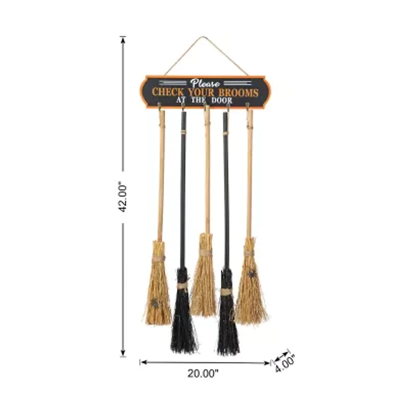 Glitzhome 42in Wooden Brooms Parking Decor Halloween Porch Sign