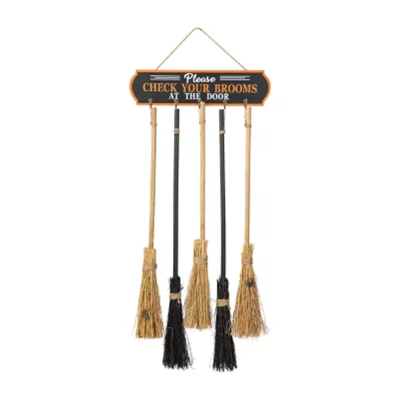 Glitzhome 42in Wooden Brooms Parking Decor Halloween Porch Sign