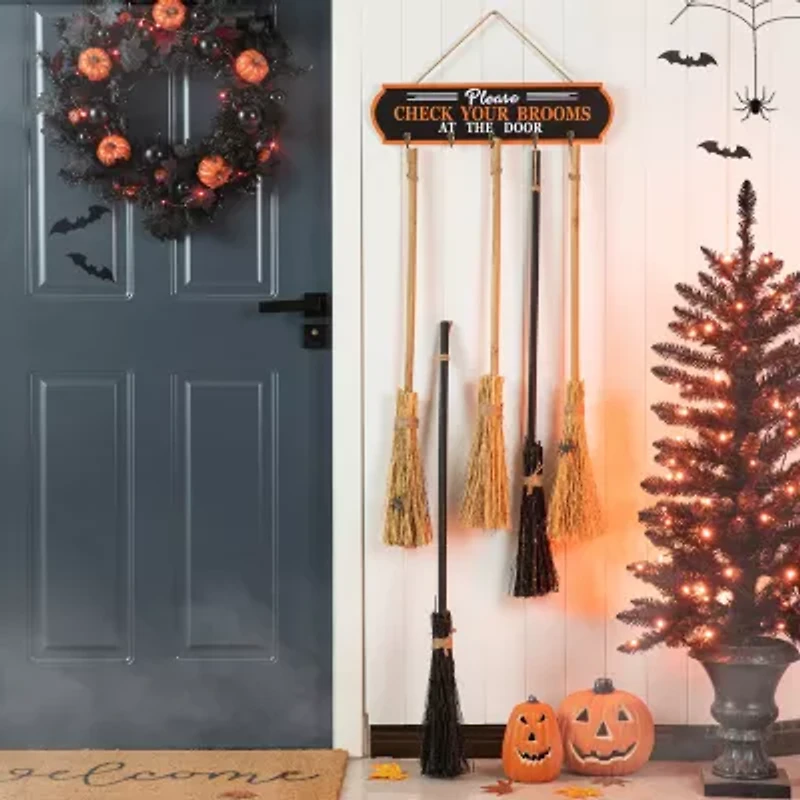 Glitzhome 42in Wooden Brooms Parking Decor Halloween Porch Sign