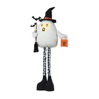 Glitzhome 38in Lighted Fabric Ghost Porch Decor Halloween Porch Sign