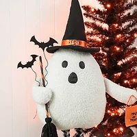 Glitzhome 38in Lighted Fabric Ghost Porch Decor Halloween Porch Sign