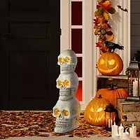 Glitzhome "25.5""Ligted Mgo Skull Porch Decor" Halloween Porch Sign