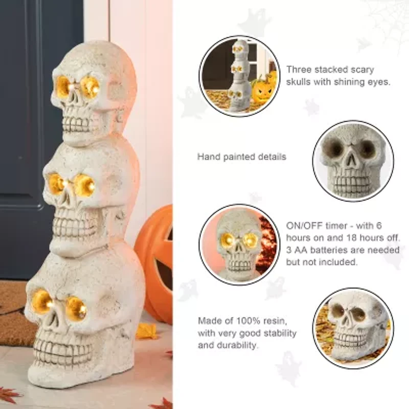 Glitzhome "25.5""Ligted Mgo Skull Porch Decor" Halloween Porch Sign