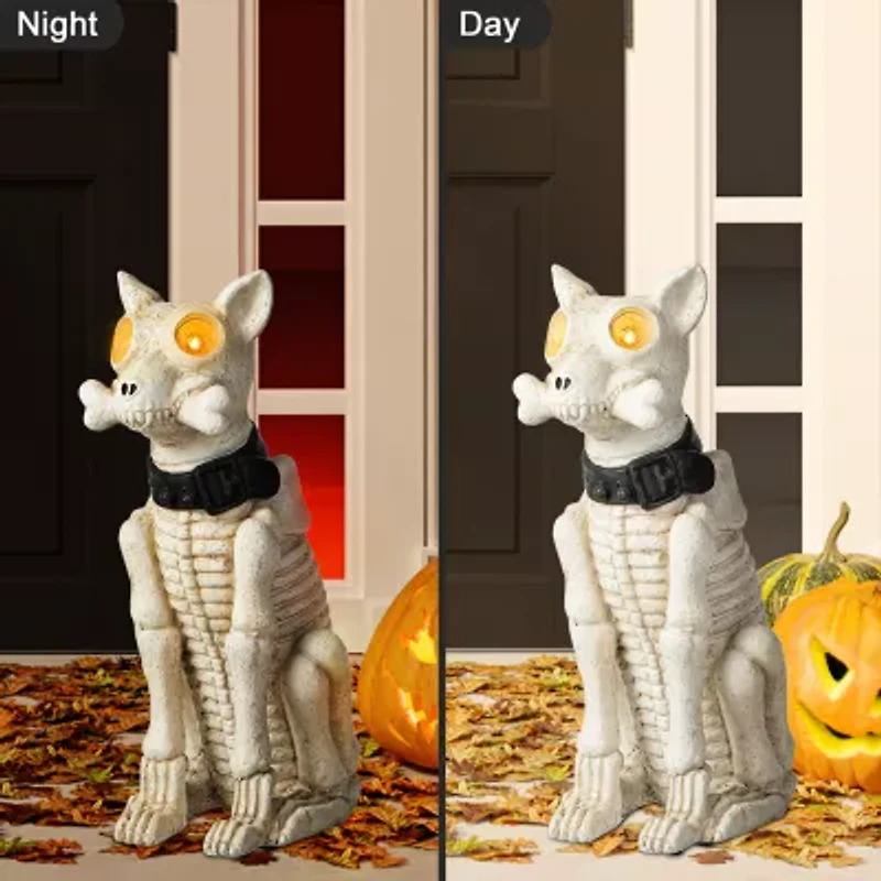 Glitzhome 20.5in Ligted Mgo Skeleton Dog Porch Decor Halloween Porch Sign