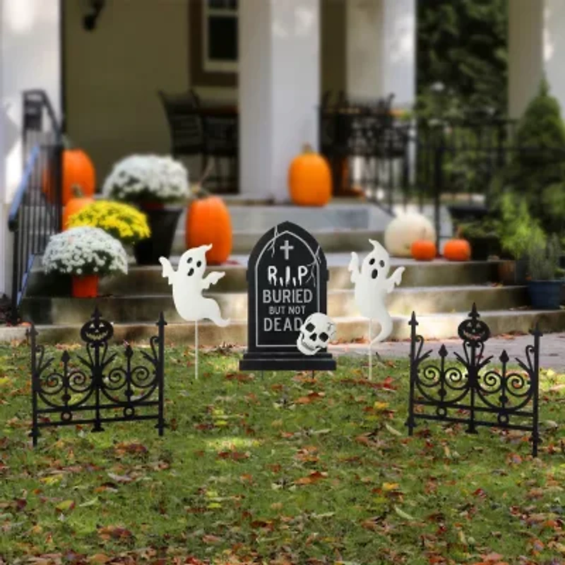 Glitzhome 24in Metal Graveyard Set Yard Stake Halloween Yard Art