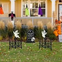 Glitzhome 24in Metal Graveyard Set Yard Stake Halloween Yard Art