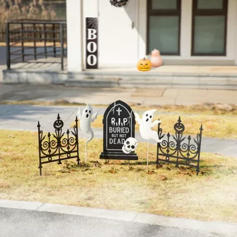 Glitzhome 24in Metal Graveyard Set Yard Stake Halloween Yard Art