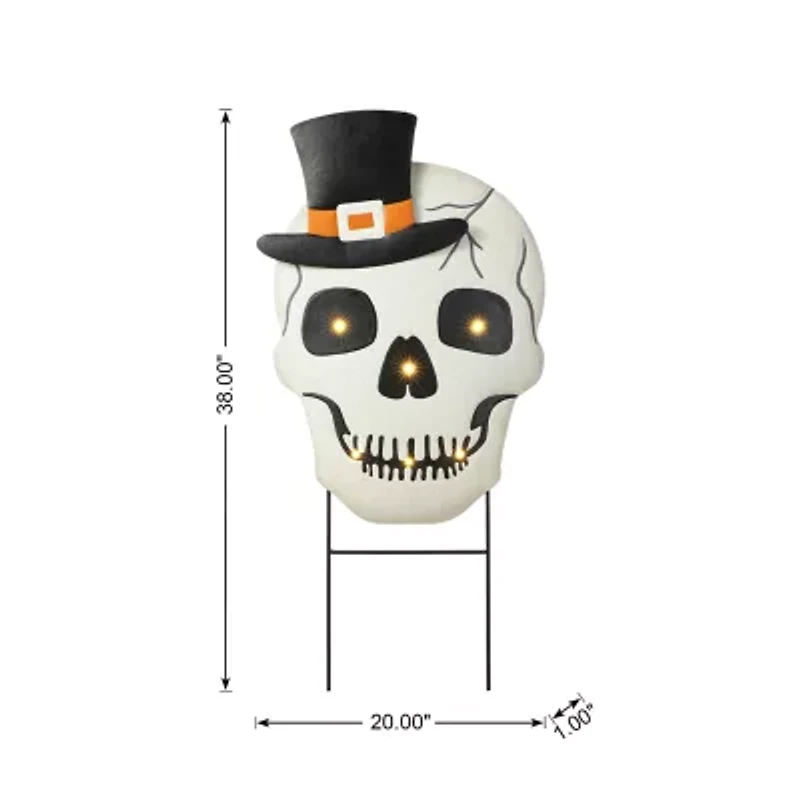Glitzhome "38""Lighted Metal Skull Yard Stake" Halloween Yard Art