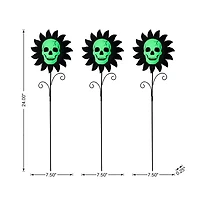 Glitzhome "24""Metal Sunflower Skulls Yard Stake" Halloween Yard Art