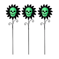 Glitzhome "24""Metal Sunflower Skulls Yard Stake" Halloween Yard Art