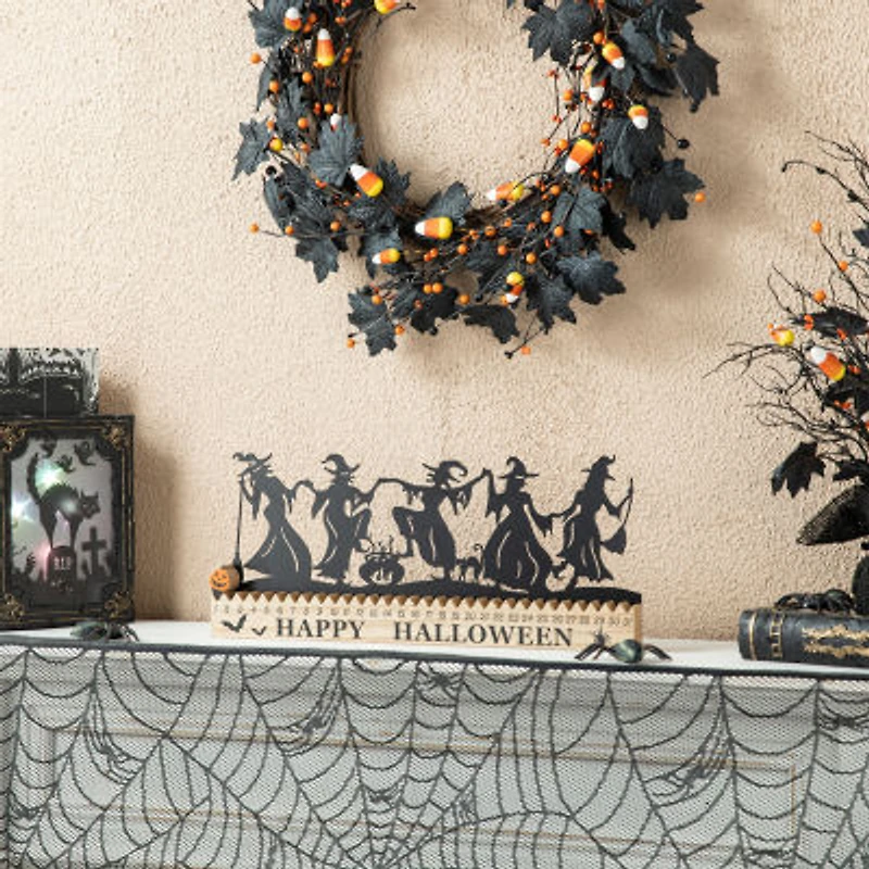 Glitzhome 18"Dancing Witch Silhouette Table Sign Halloween Tabletop Decor