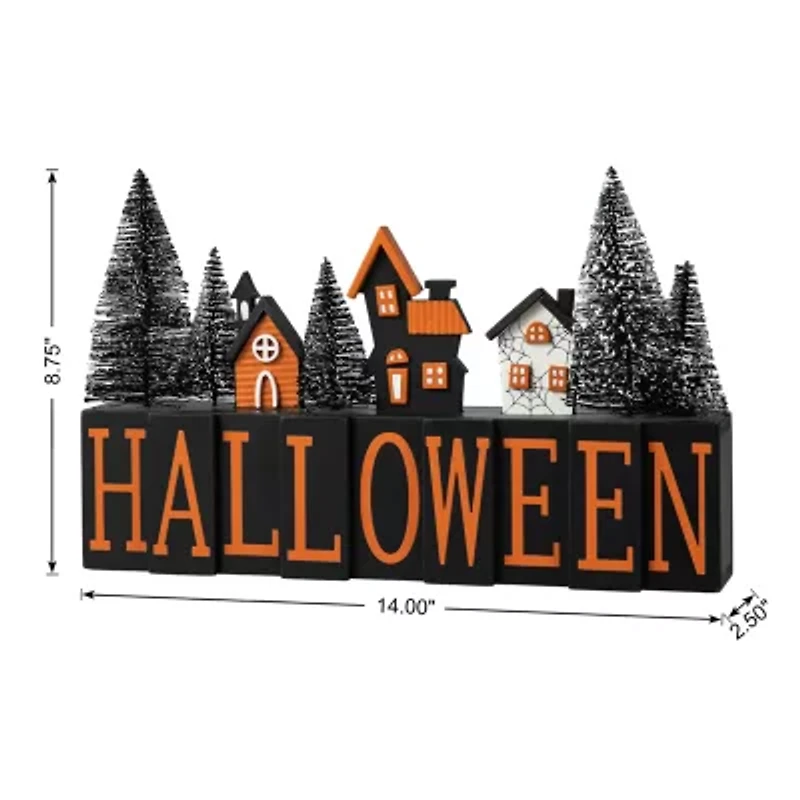 Glitzhome 14"Wooden Haunted House Table Sign Halloween Tabletop Decor