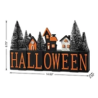 Glitzhome "14""Wooden Haunted House Table Sign" Halloween Tabletop Decor