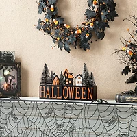 Glitzhome "14""Wooden Haunted House Table Sign" Halloween Tabletop Decor
