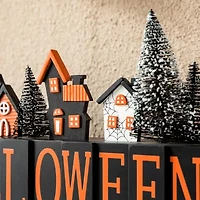 Glitzhome "14""Wooden Haunted House Table Sign" Halloween Tabletop Decor