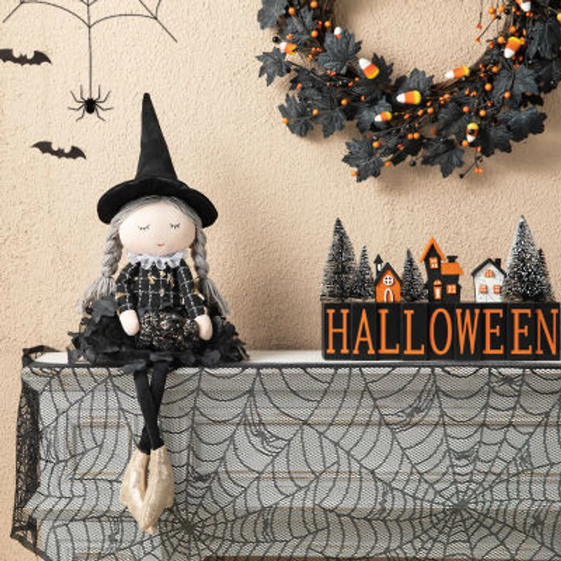 Glitzhome 29" Fabric Dressed Witch Sitter Table Décor Halloween Tabletop Decor