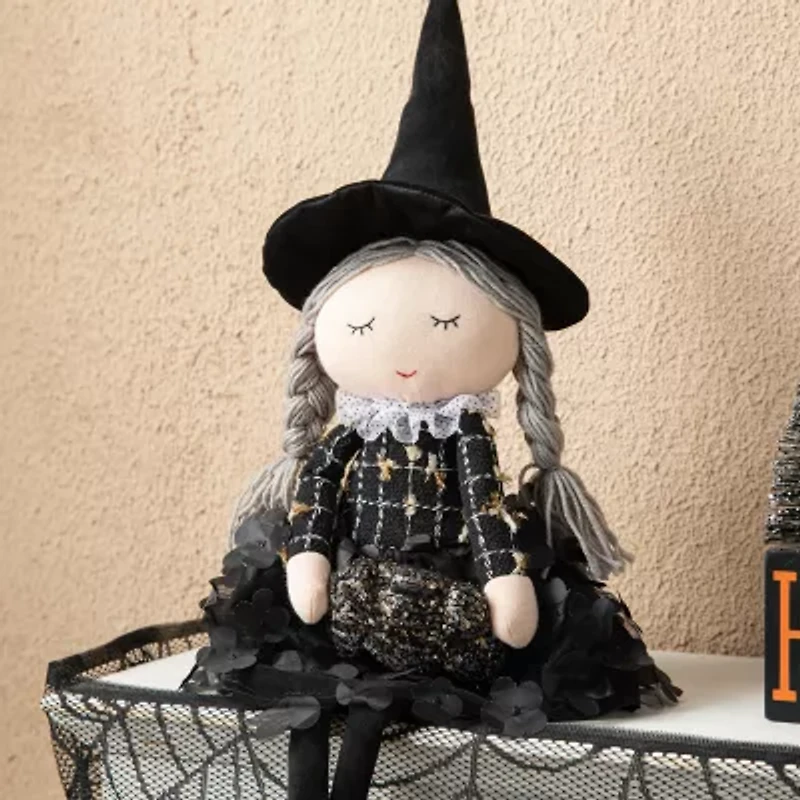 Glitzhome 29" Fabric Dressed Witch Sitter Table Décor Halloween Tabletop Decor