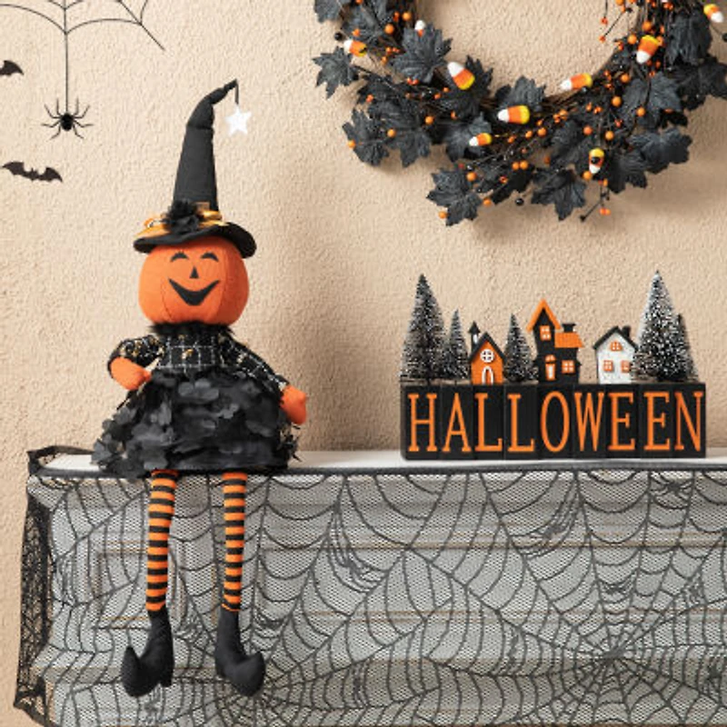 Glitzhome 30" Fabric Dressed Pumpkin Sitter Halloween Tabletop Decor