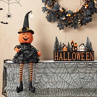 Glitzhome 30" Fabric Dressed Pumpkin Sitter Halloween Tabletop Decor