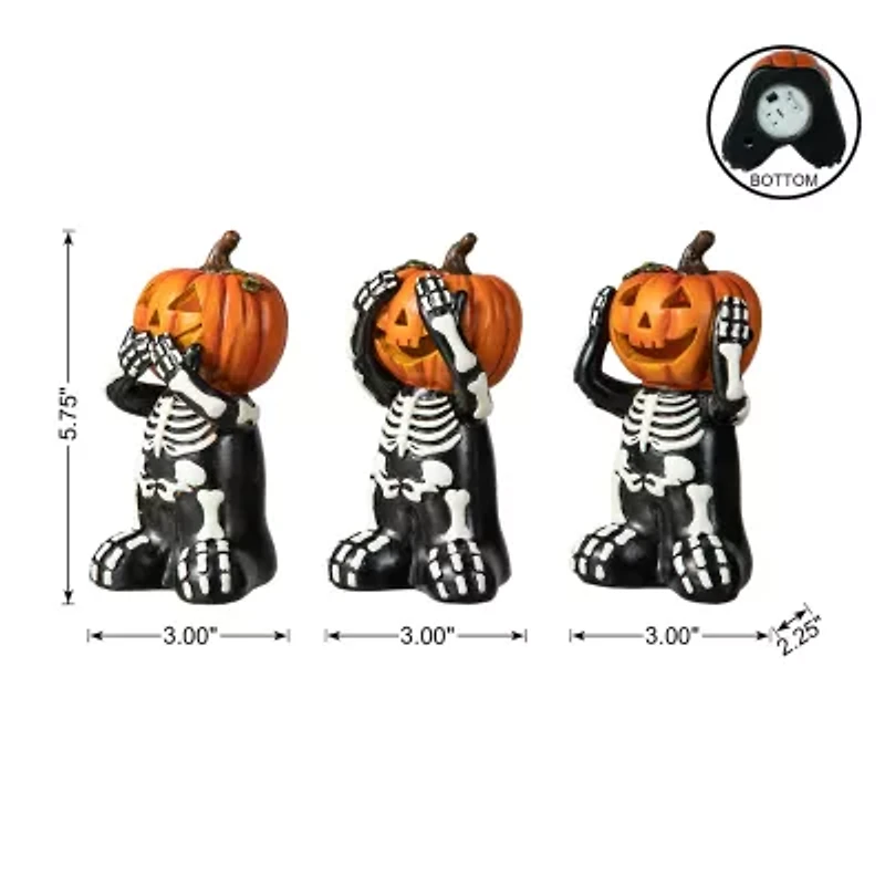 Glitzhome 5.75" Resin Skeleton Pumpkin Table Decor Halloween Tabletop Decor