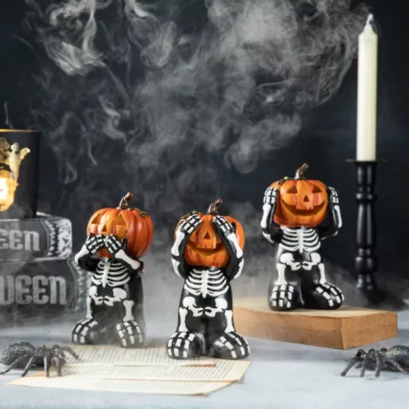 Glitzhome 5.75" Resin Skeleton Pumpkin Table Decor Halloween Tabletop Decor