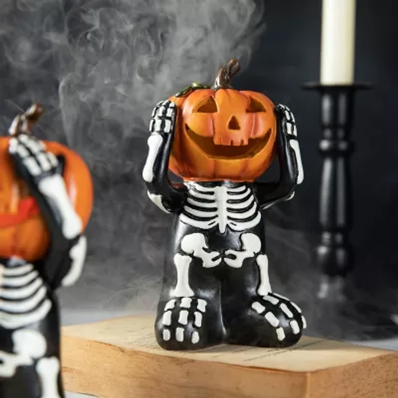 Glitzhome 5.75" Resin Skeleton Pumpkin Table Decor Halloween Tabletop Decor