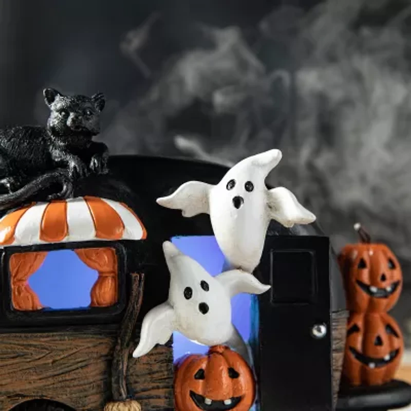 Glitzhome 9.25"Camperw/Ghost & Pumpkin & Cat Table Halloween Tabletop Decor