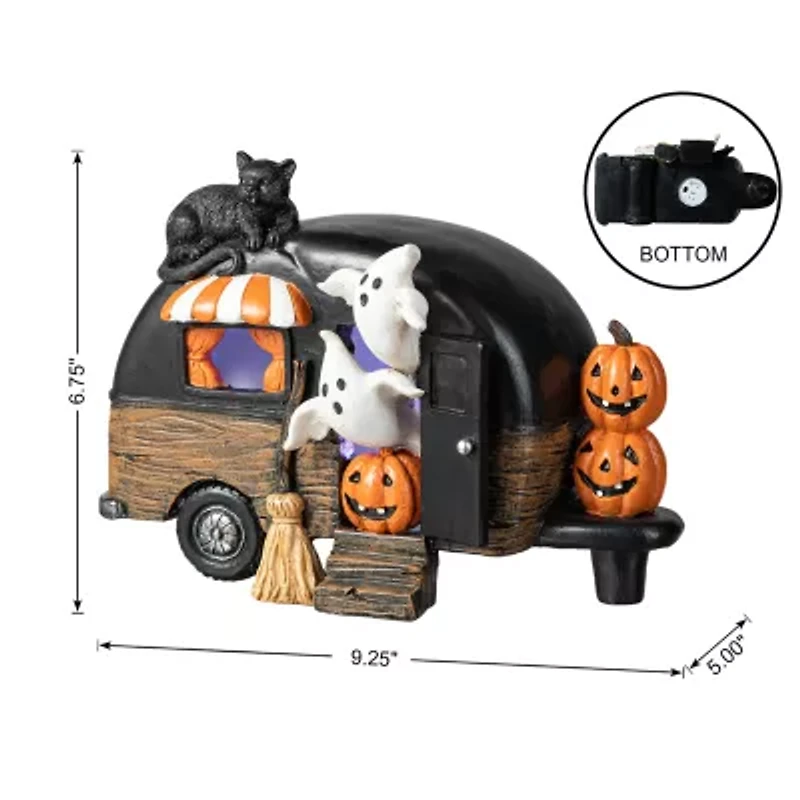 Glitzhome 9.25"Camperw/Ghost & Pumpkin & Cat Table Halloween Tabletop Decor