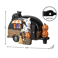 Glitzhome 9.25"Camperw/Ghost & Pumpkin & Cat Table Halloween Tabletop Decor