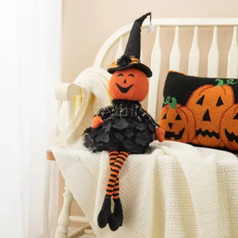 Glitzhome 30" Fabric Dressed Pumpkin Sitter Halloween Tabletop Decor