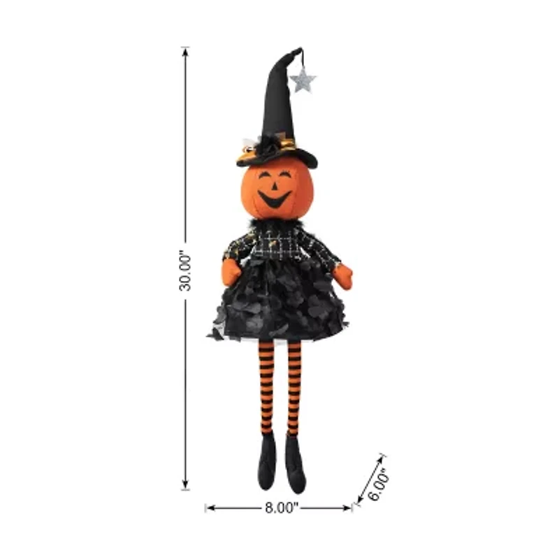 Glitzhome 30" Fabric Dressed Pumpkin Sitter Halloween Tabletop Decor