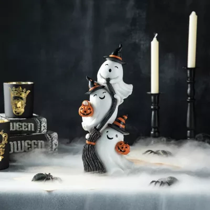Glitzhome "13""Polyresin Stacked Ghost Table Decor" Halloween Tabletop Decor