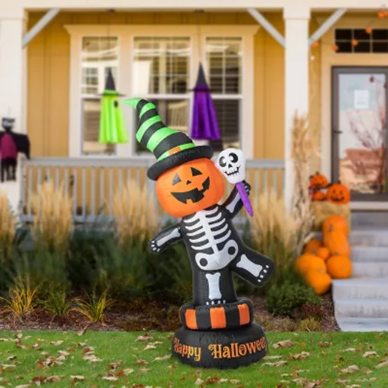 Glitzhome Lighted Skeleton Decor Halloween Inflatable