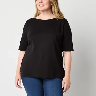 St. John's Bay Womens Boat Neck Elbow Sleeve Plus T-Shirt