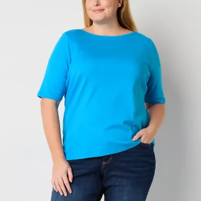 St. John's Bay Womens Boat Neck Elbow Sleeve Plus T-Shirt