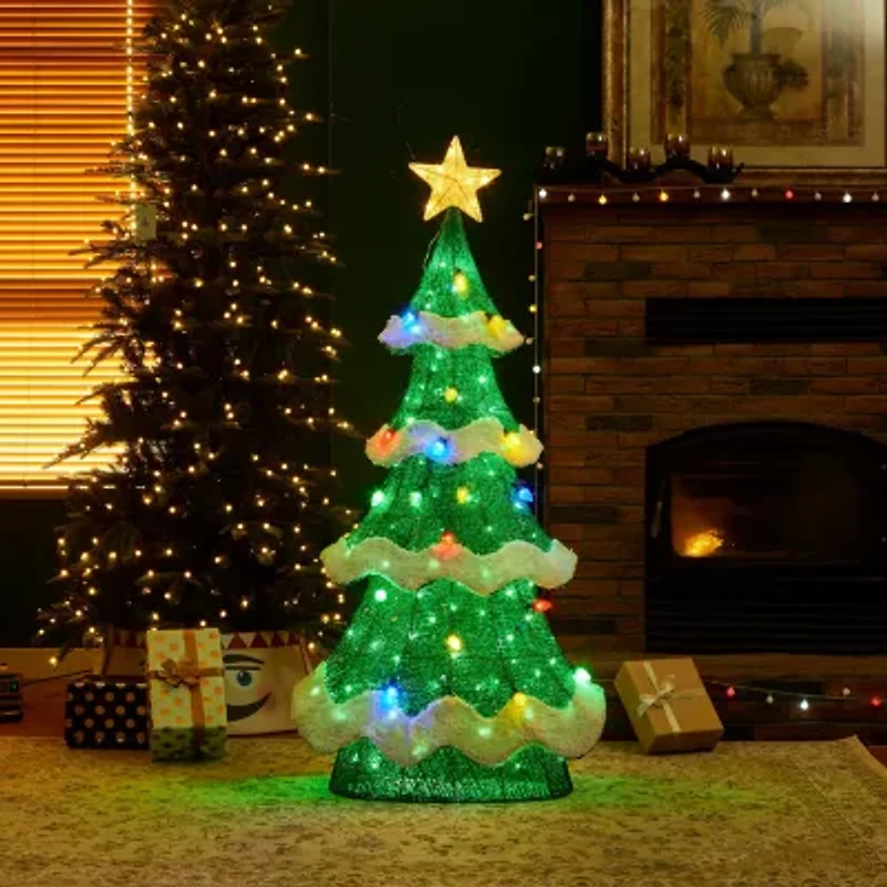 Glitzhome 56.25" Lighted Mesh Tree Christmas Yard Art