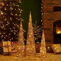 Glitzhome Lighted Plastic Gold Cone Tree Christmas Yard Art