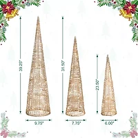 Glitzhome Lighted Plastic Gold Cone Tree Christmas Yard Art