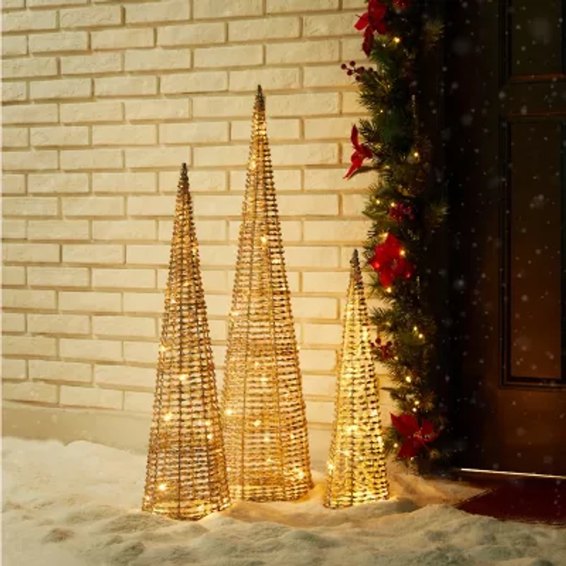 Glitzhome Lighted Plastic Gold Cone Tree Christmas Yard Art
