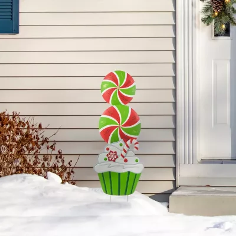 Glitzhome 36.25" Metal Peppermint Christmas Yard Art