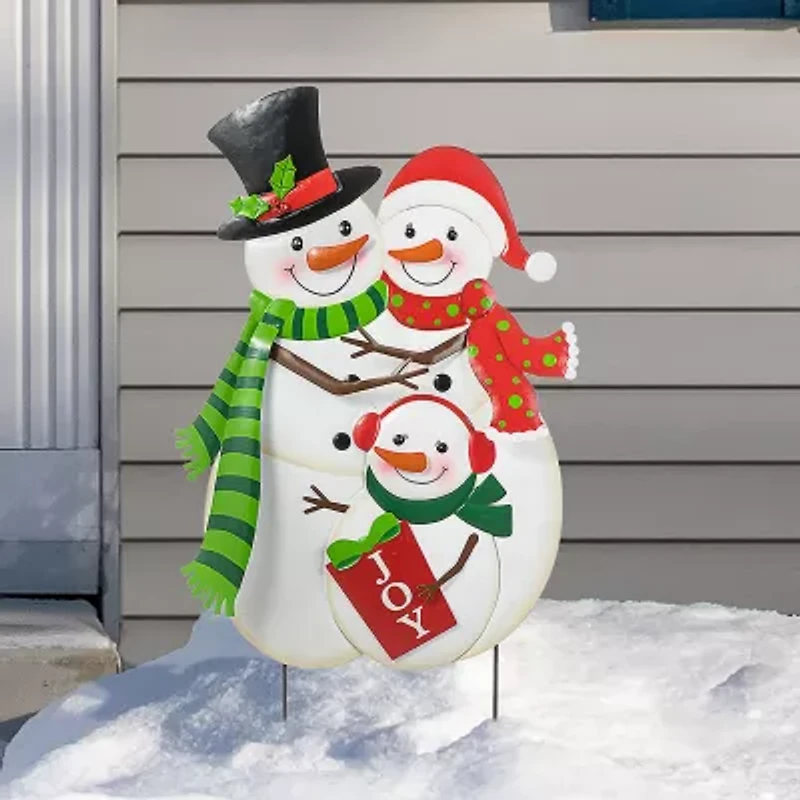 Glitzhome 30" Metal Snowman Family Christmas Yard Art