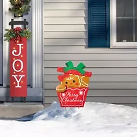 Glitzhome 24" Metal Gingerbread Giftbox Christmas Yard Art