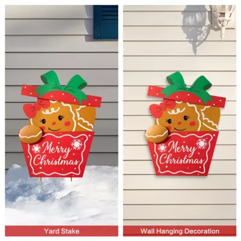 Glitzhome 24" Metal Gingerbread Giftbox Christmas Yard Art