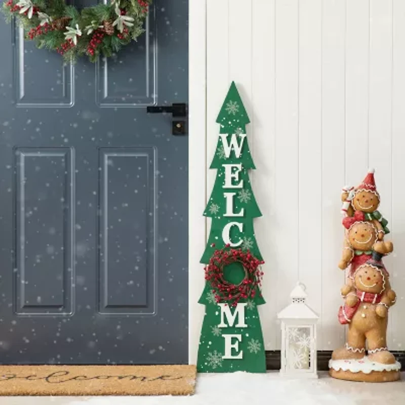 Glitzhome 42" Wood Welcome Christmas Porch Sign