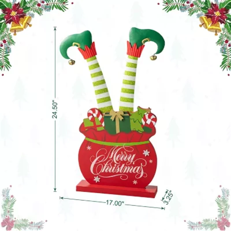 Glitzhome 24.5" Wooden And Metal Gift Box Christmas Porch Sign