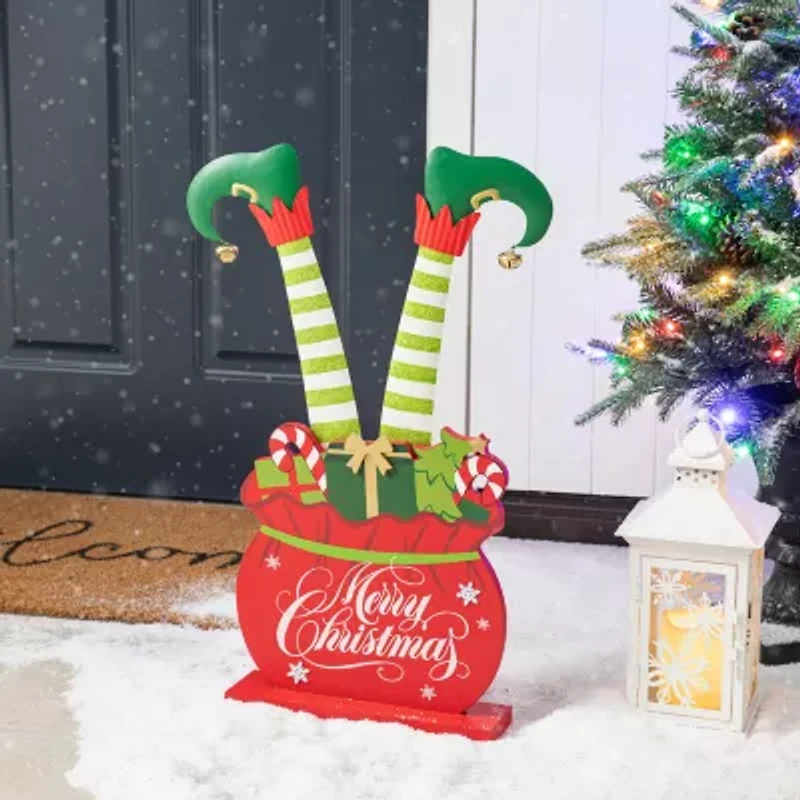 Glitzhome 24.5" Wooden And Metal Gift Box Christmas Porch Sign
