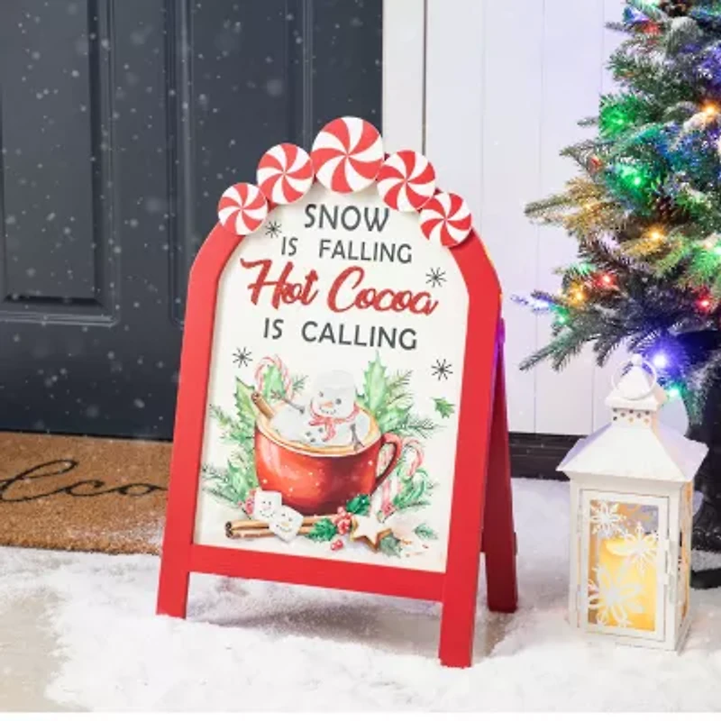 Glitzhome 24.25" Wood Peppermint Easel Christmas Porch Sign