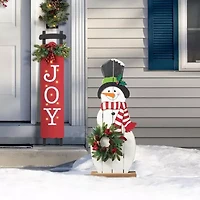 Glitzhome 36" Snowman With Floral Wreath Christmas Porch Sign
