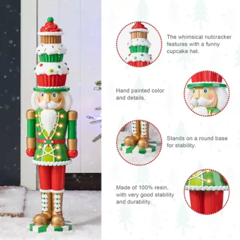 Glitzhome 28" Lighted Resin Nutcracker Christmas Porch Sign